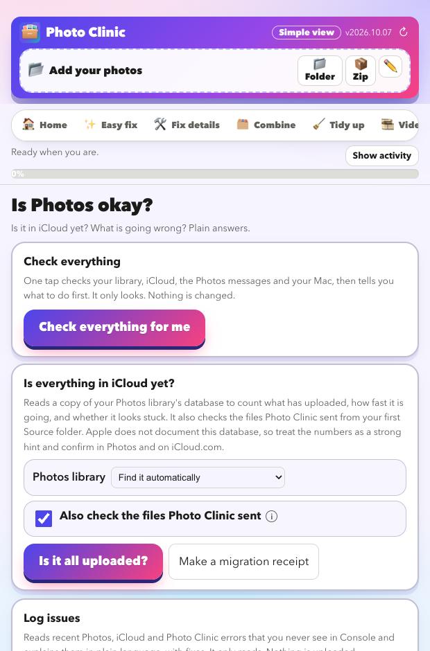 The Check Photos screen